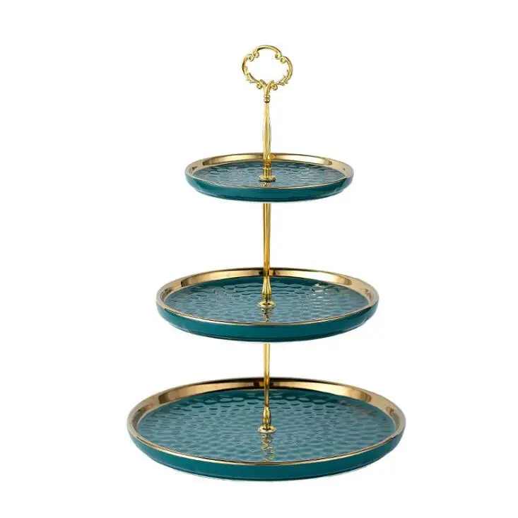 

Nordic Style Candy Plate 3 Tier Ceramic Cake Stand Golden Border Party Tableware Tray Display Rack Afternoon Tea Snack Plate