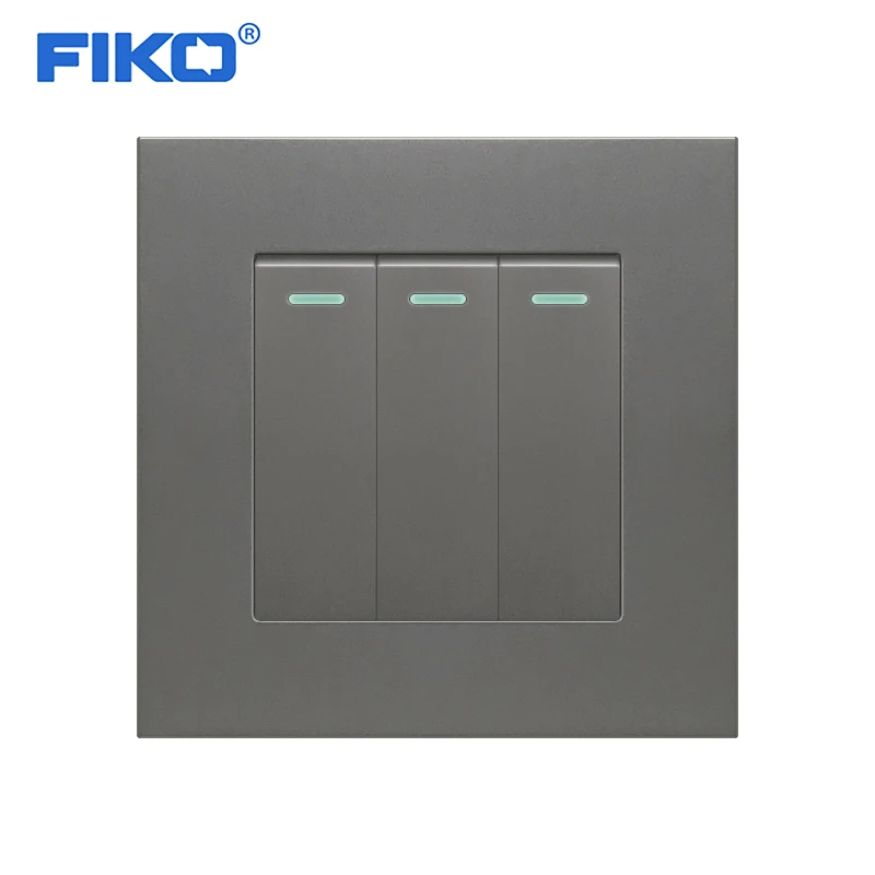

FIKO EU/UK wall light switch 3 gang 1/2 way 16A 220v PC panel gray/gold/black/white 86mm*86mm light control rocker switch