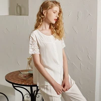 roseheart new white sexy women cotton lace o neck sleep nightwear suits night pajama sets sleepwear 2 pieces long homewear