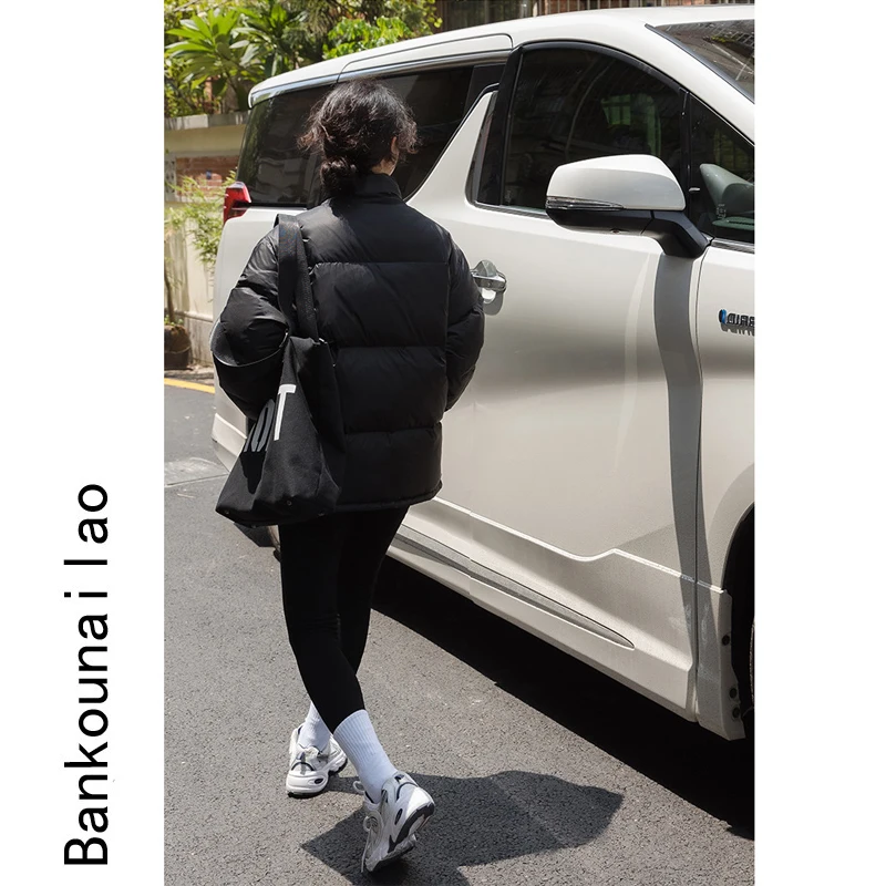 90 White Duck down Jacket Women's Winter New Korean Style Loose Thick Black Stand Collar Bread Coat Cotton Coat Jacket