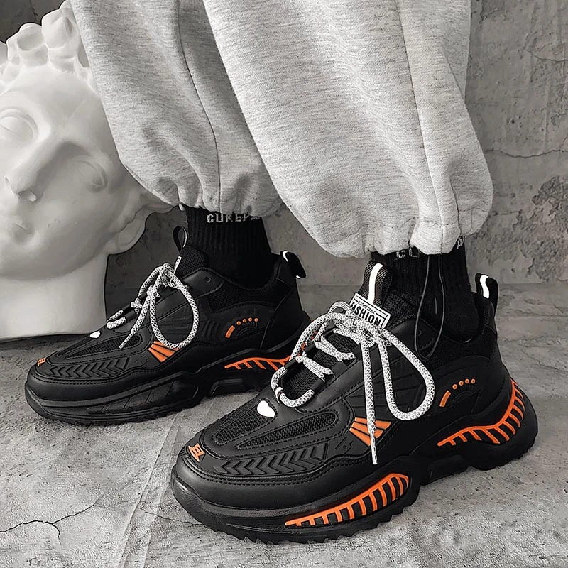 

Модные дышащие мужские кроссовки на массивной черной платформе, повседневная обувь для тренировок, Мужская обувь в уличном стиле, спортивн...