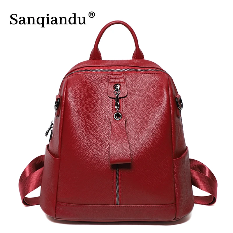 Рюкзак женский из мягкой натуральной кожи Модный ранец на плечо Повседневная