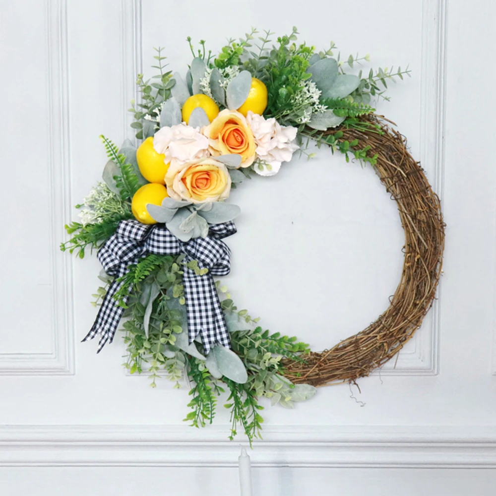 

Artificial Lemon Garland Used For Front Door Wall Imitating Wreath Green Leaf Rattan Nordic Style 55x50cm Home Decoration