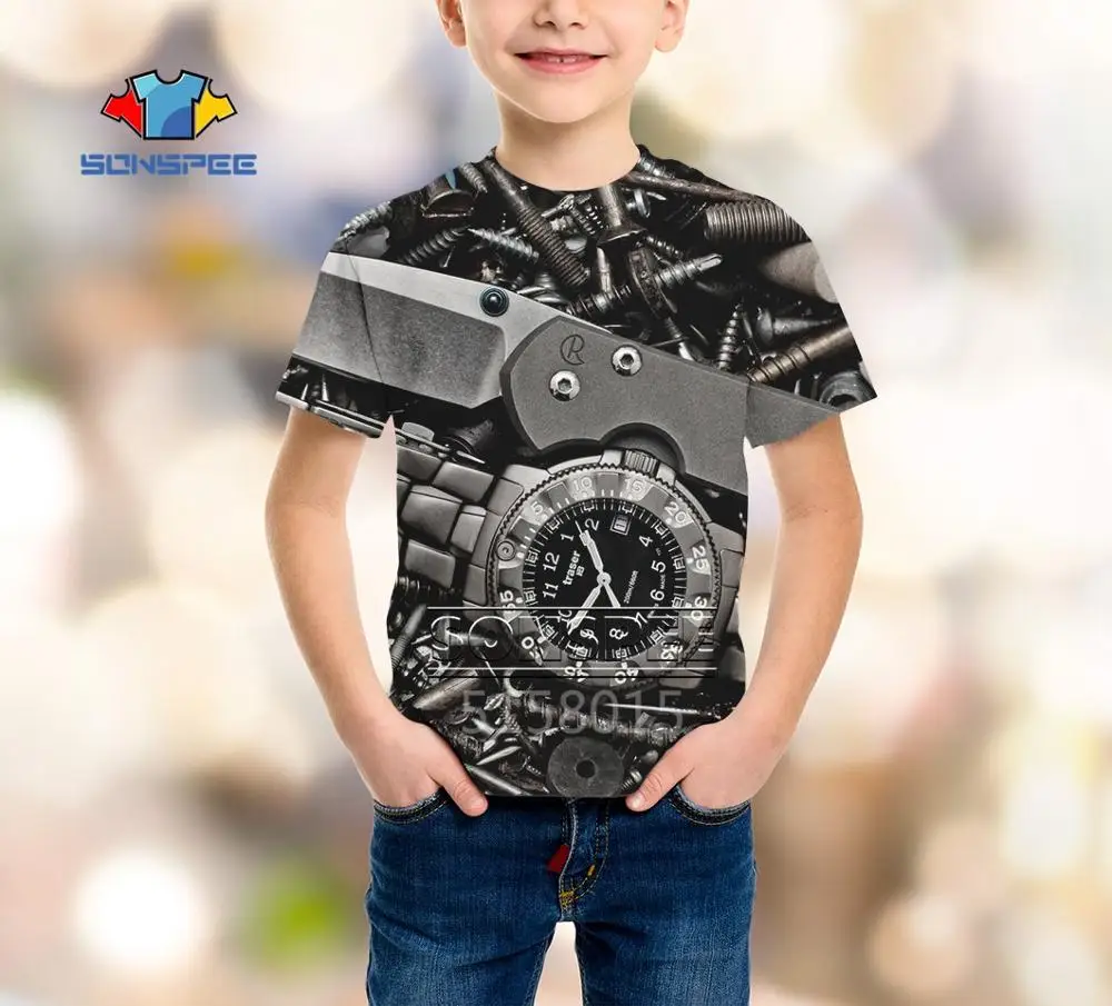 SONSPEE/футболка с 3D механическими часами в стиле Харадзюку Повседневная детская