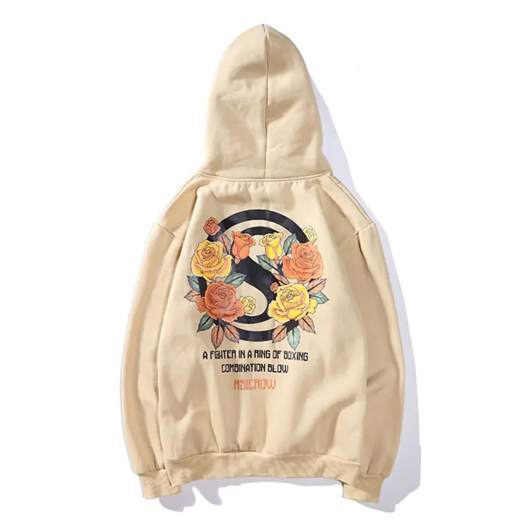 Khaki GONTHWID флисовые толстовки с капюшоном с принтом роз уличная Мужская толстовка в стиле хип-хоп Harajuku Повседневная модная блузка из хипстера - Цвет: Khaki