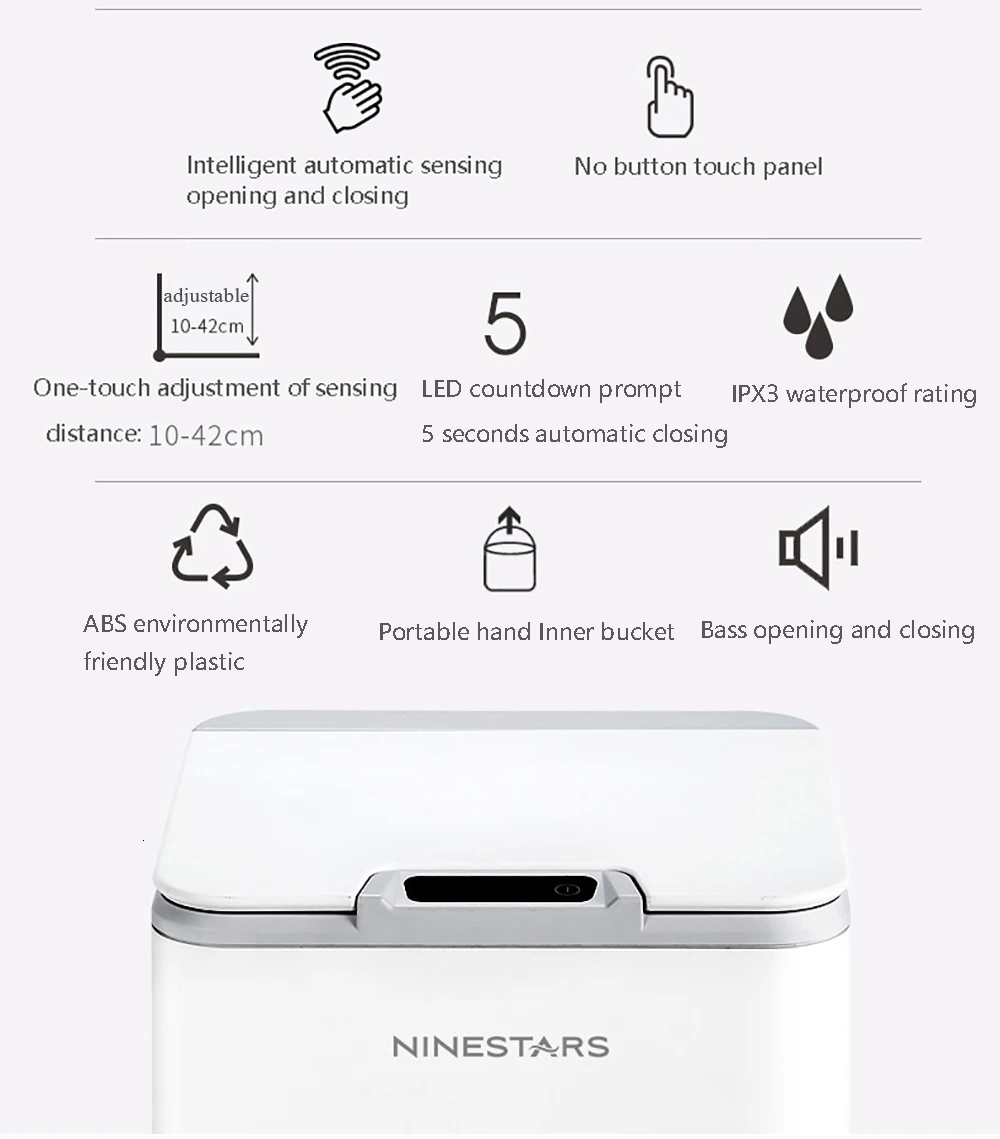 Xiaomi Ninestars 10L IPX3 Водонепроницаемый Датчик мусорного ящика Бытовая умная мусорная корзина бесконтактная мусорная корзина