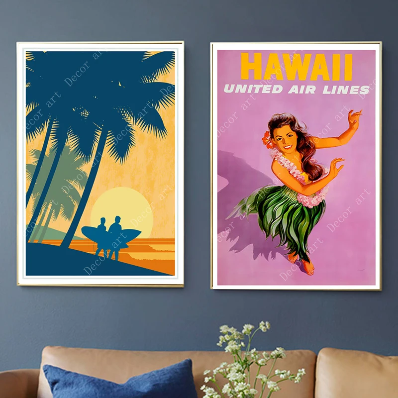 Прибой в Америке Гавайи Пляж путешествия холст картина старинные стены крафт