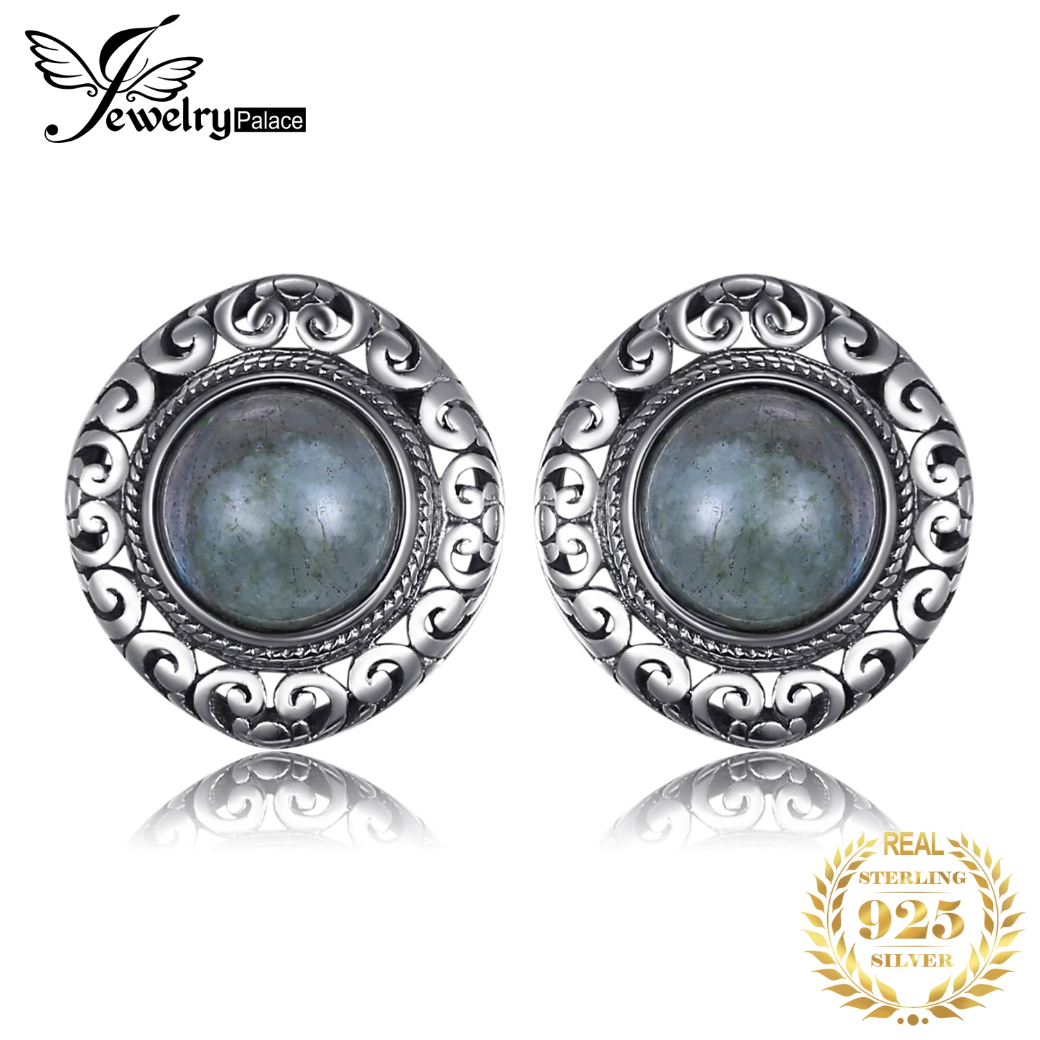 JewelryPalace Винтаж 2.4ct натуральный Лабрадорит резные серьги-гвоздики одноцветное 925 пробы серебро ювелирных украшений для Для женщин Мода