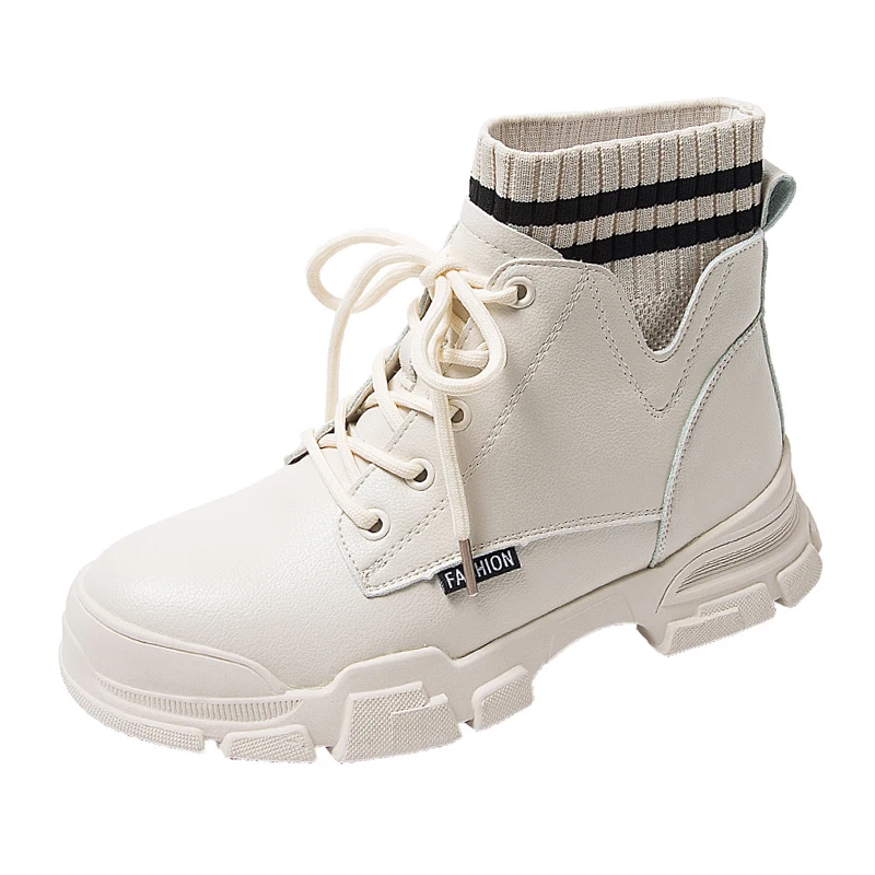 Boots Female women shoes 2020 New Autumn British Wind Genuine Leather Thick With Short Boots Motorcycle Boots High top sock boot
