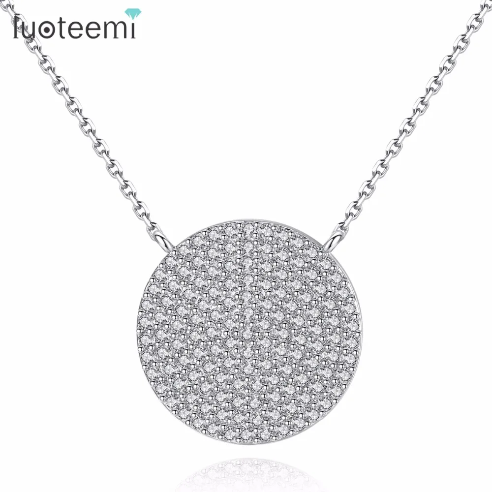 LUOTEEMI ожерелье, медь, круглая форма, вставка, кубический цирконий, простой дизайн, модные, популярные, модные, для женщин, девушек, вечерние