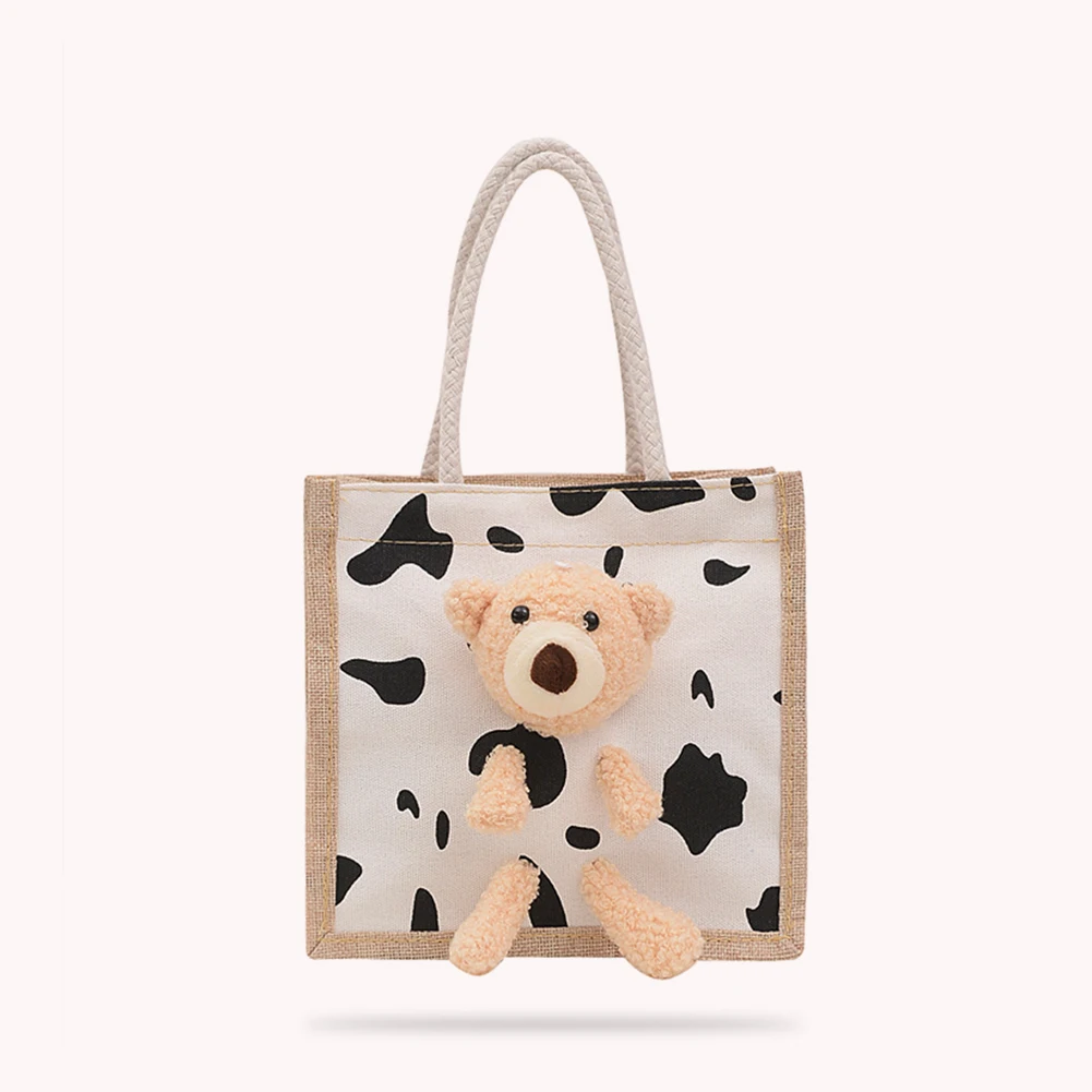 

Fashion Exquisite Shopping Bag Linen Women Handbag Cute Cartoon Bear Female Top-handle Bag Gift Packing Totes