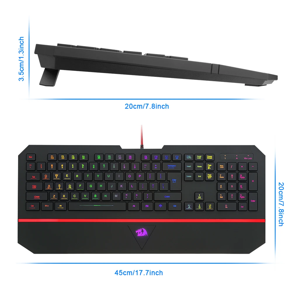 

Redragon KARURA 2 K502 RGB USB gaming Membrane Silent keyboard LED backlit 104 keys wired Computer PC gamer with Wrist Rest