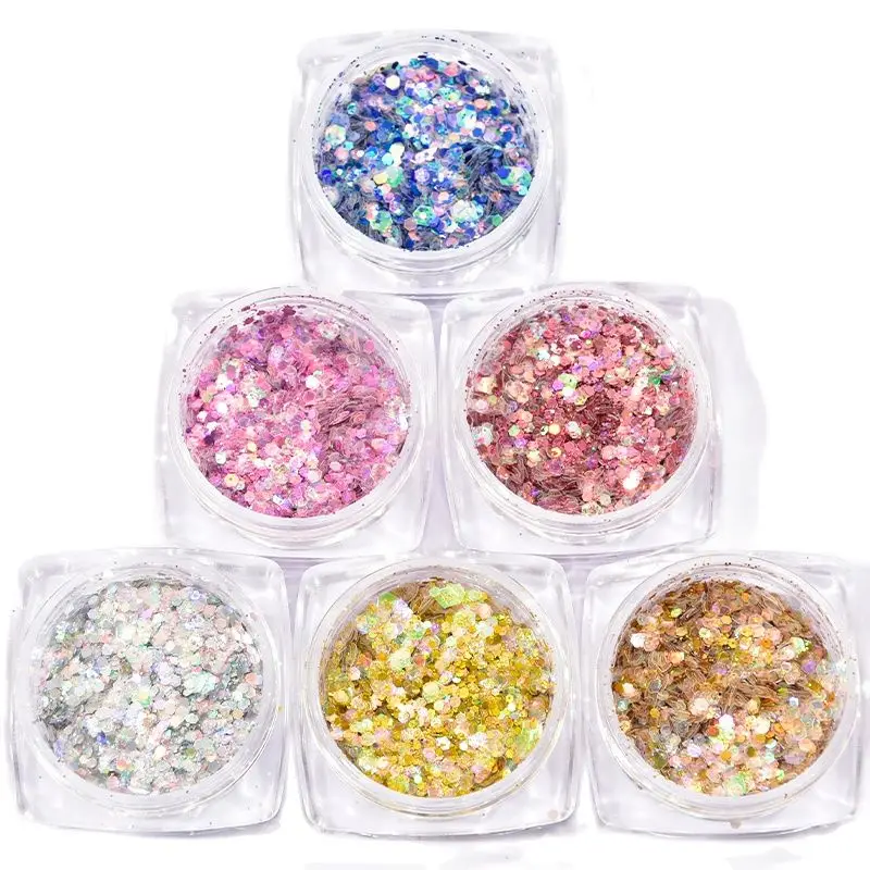 

6Box/set Spangles Pink Decor Loose Sparkly Flakes Nail Art Glitter Holographic Sequin Nail Art Hexagon-Shape Glitter Flakes 1523