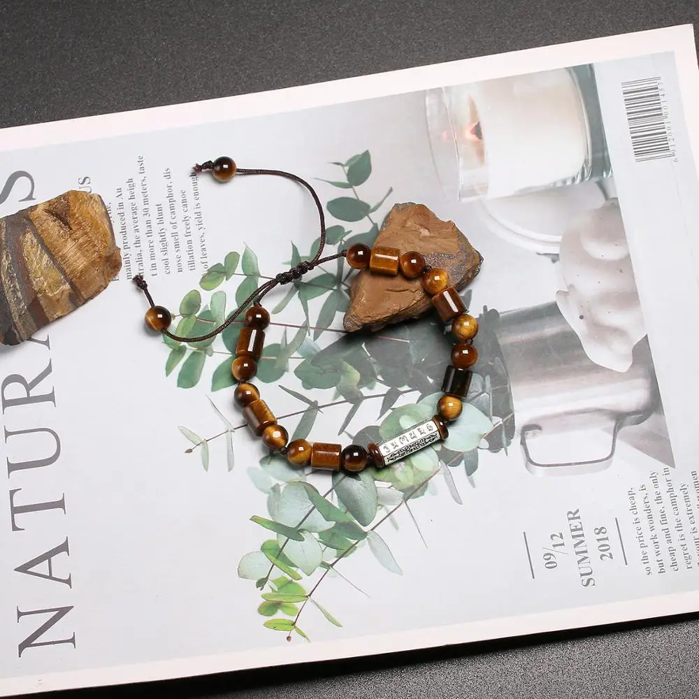Natural Tiger Eye's Stone OM Tibetan Buddhist Prayer Bracelets Lucky Handmade Weave Braided Bracelet High Quality 3A | Украшения и