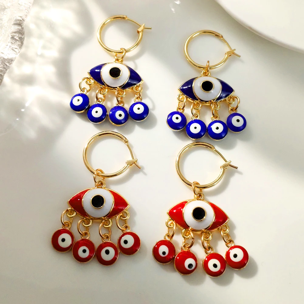 

Flatfoosie Trendy Gold Color Evil Eye Drop Earrings For Women Blue Eye Beads Crystal Dangle Earrings Statement New Jewelry Gift
