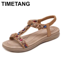 timetangethnic style gladiator flats sandals women summer new arrival comfortable bohemia beaded roman beach shoes