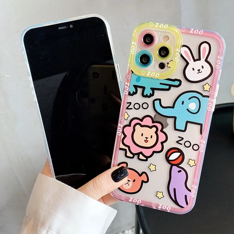 For iPhone 13 Pro Case Cute Bear Animals Zoo Soft Phone Case For iPhone 11 12 13 Pro Max XS XR X 7 8 Plus Cartoon Rabbit Cover