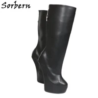 sorbern heelless platform boots women knee high thick sole boots size 46 heels gothic chunky womans booties black red zippers