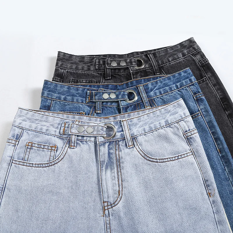 

TongSiHai Jeans Women Casual Loose Wide Leg Pants Girls Students High Waist Straight Cotton Denim Full-Length Vaqueros Mujer