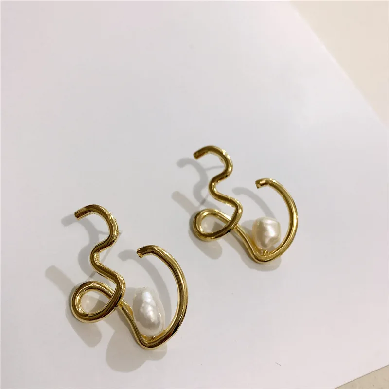 FFLACELL корейские шикарные простые металлические серьги-гвоздики неправильной