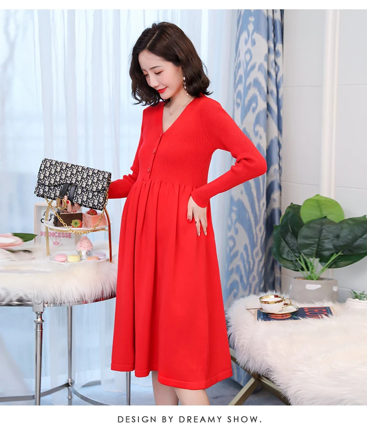 9088# осенне-зимние корейские модные вязаные свитера для беременных, облегающее платье, элегантная облегающая Одежда для беременных женщин