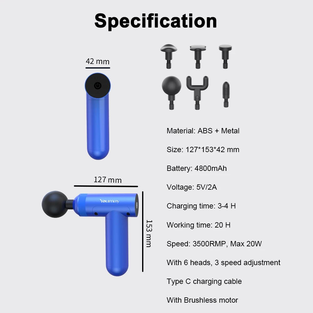 

Youmay Mini Massage Gun Muscle Massager Deep Tissue Vibration Gun Body Relaxation Sports Exercising Pain Relief Slimming Shaping