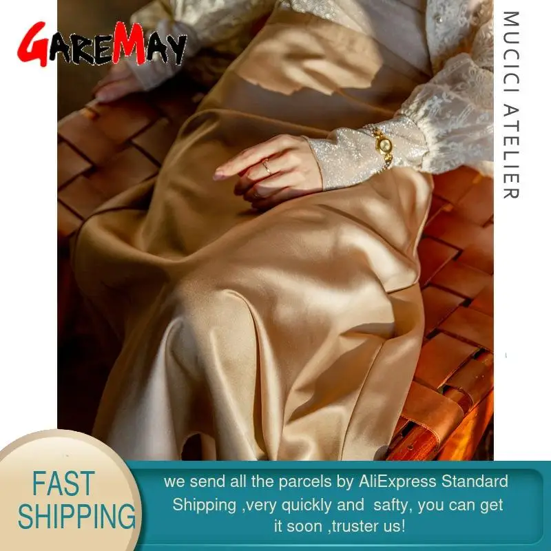 2022 летние женские шелковые атласные юбки для офиса с высокой талией элегантные