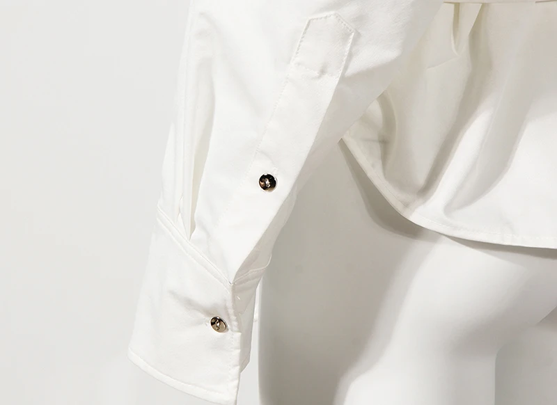 

[EAM] Women White Irregular Bandage Blouse New Lapel Long Sleeve Loose Fit Shirt Fashion Tide Spring Autumn 2021 1DD8072