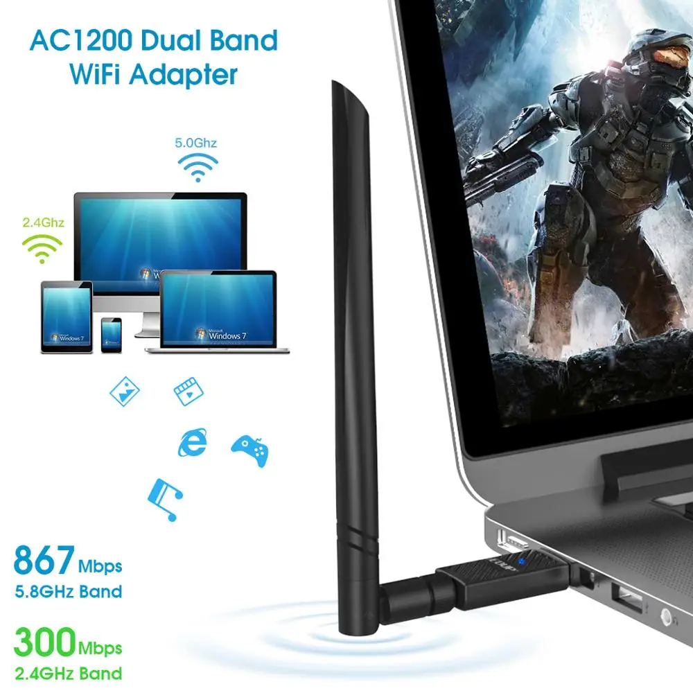 EDUP 1200 Мбит/с USB Беспроводной Вай Фай Адаптер 2 4/Wi Fi 5 ГГц сетевой карты 2dBi антенна Dual