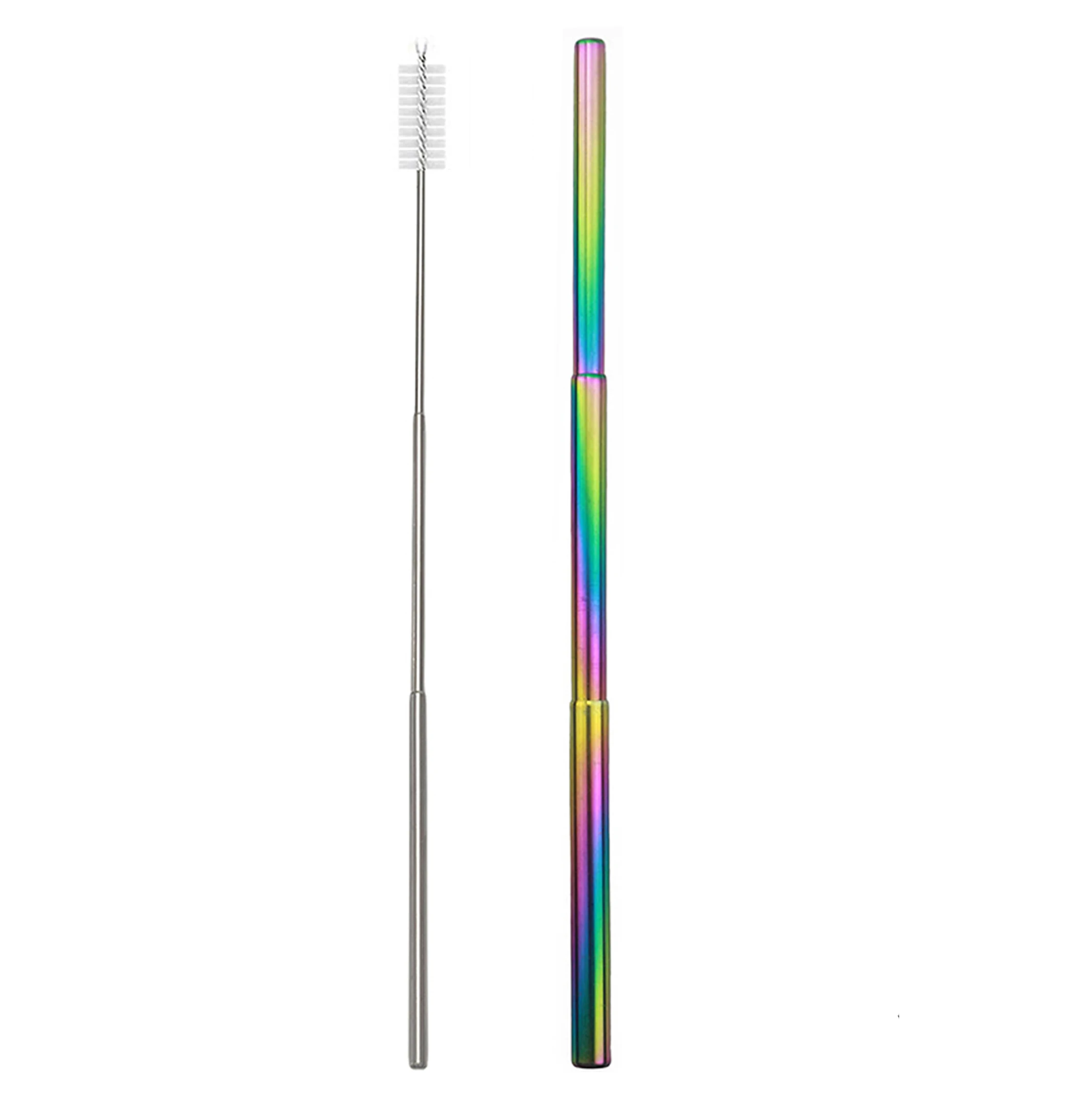 brush rainbow straw 1 комплект портативная телескопическая из нержавеющей стали соломенная Складная солома с 1 кистью и металлическим чехлом вечерние аксессуары - Цвет: brush rainbow straw