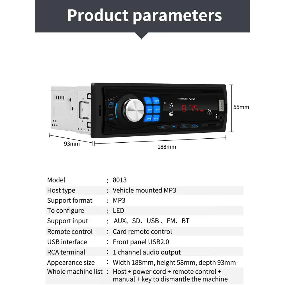 Автомагнитола 1DIN 12 В стерео-система с Bluetooth FM-радио Aux-входом SD-картой USB MP3 MMC WMA
