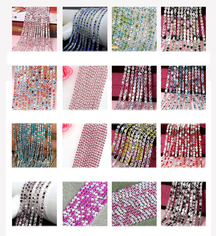 Стеклянная цепочка Стразы с кристаллами 2 мм 18 цветов для рукоделия шитья одежды