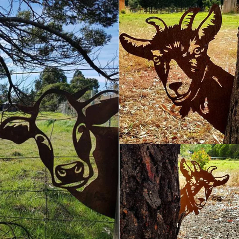 

Peeping Cattle Bull Head Decor Courtyard Decorative Iron Piece Cattle Head Decoration Hollow Piece Gardening Decoration Metal