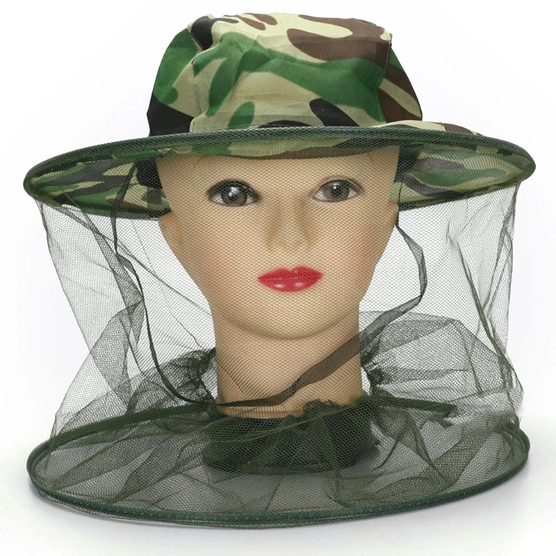 Camouflage Beekeeping Fishing Hat Mosquito Net Caps Mesh Beekeeper Protective Cap Mask Outdoor Anti Bee Neck Veil Head Cover