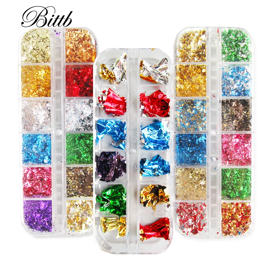 Bittb золотой серебряный ноготь бумага фольги нерегулярные алюминиевые хлопья
