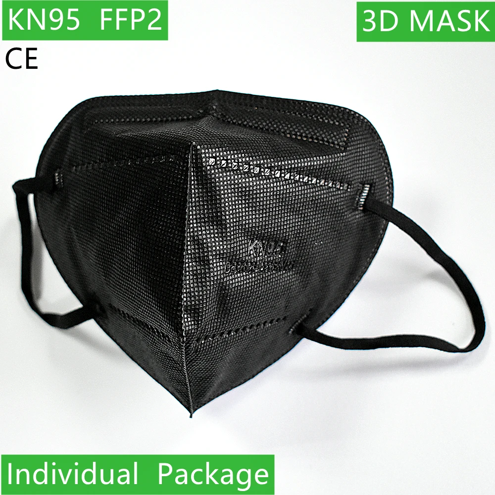 

2-100 Pieces 3D Protective Mask KN95 FFP2 Respirator Black Individual Package Non-Woven Fabric 5 Filter Layers Reuseable Mascari