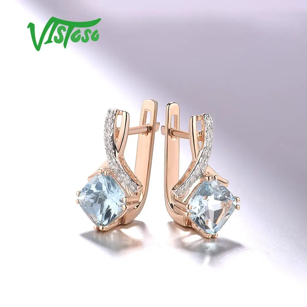 VISTOSO золотые серьги для женщин подлинные 14K 585 розовое золото Сияющий гранат сверкающие алмазные серьги обручальные свадебные украшения