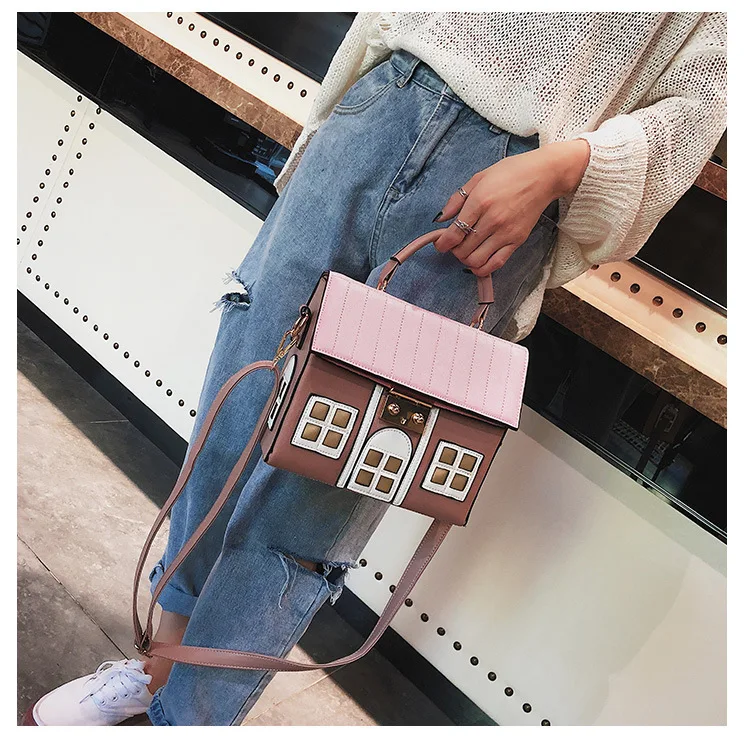 Design Funny Small House Bag Cute Cartoon Crossbody Handbag Women Personality Box Shape Shoulder Bag Fashion Messenger Bag Bolsa