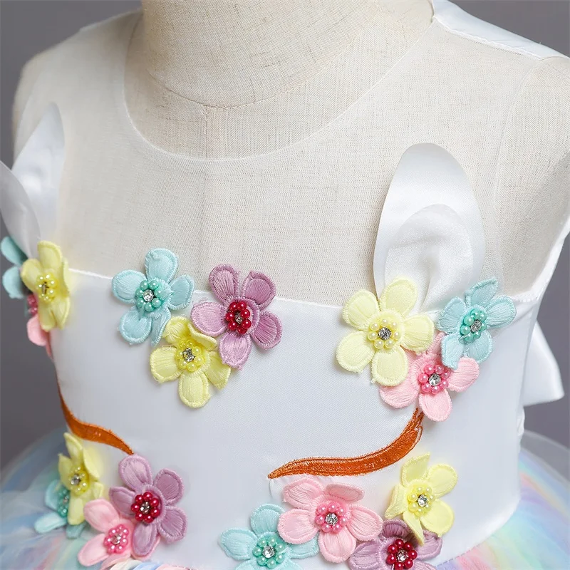 Kids Unicorn Dress for Girls Flower Appliques Ball Gown Little Girl Princess Dresses Elegant Party Costumes Children Clothing | Детская