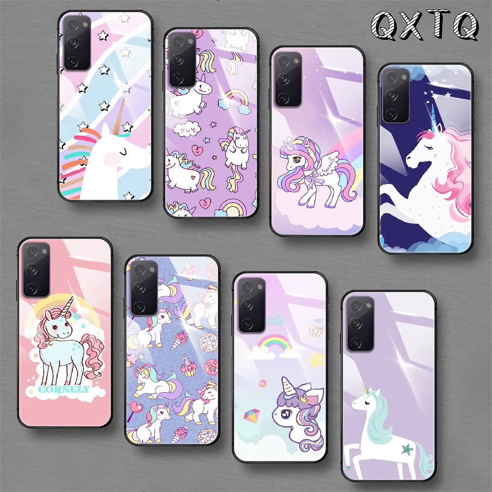 

Rainbow Unicorn Pink Art Tempered Glass Phone Case For Samsung Galaxy Note S 8 9 10 20 21 E Plus Ultra M 31 51 FE Cover Cell