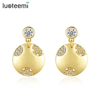 luoteemi classic double round drop earrings gold color fashion earrings for women new arrival aaa cubic zircon jewelry