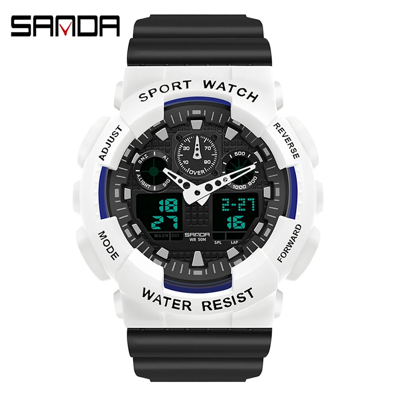 SANDA Women Sport Watch Men Military Watches S Waterproof Shock LED Digital Quartz Dual Time Wristwatch Male Relogio Masculino
