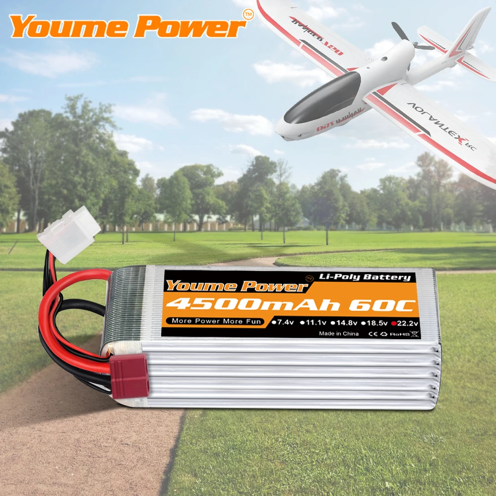 Youme-bater&iacute;a Lipo 6S 22,2 V, 3300mah, 4000mah, 4500mah, 5200mah, 6200mah, 6500mah, 60C, XT60 T, Deans, XT90, EC5, coche, avi&oacute;n a control remoto, piezas de Heli-5