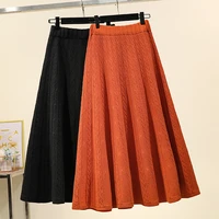 good quality vintage women 2022 spring autumn winter korean knit long umbrella skirts solid color female a5433