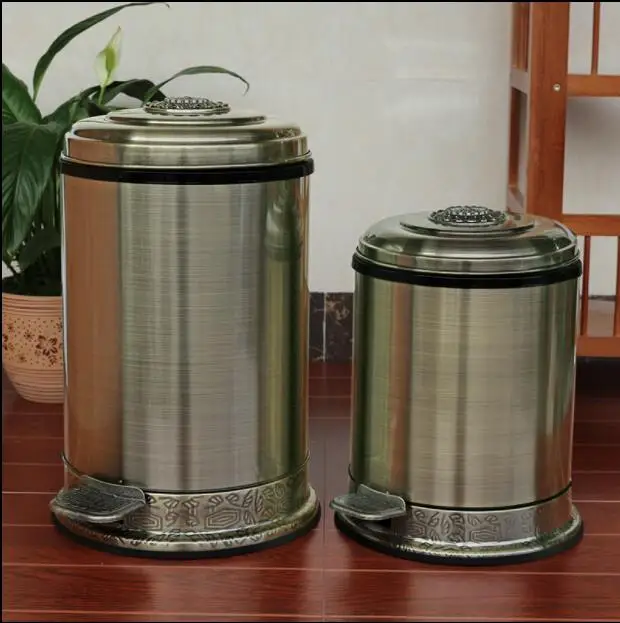 Модные 10/6L бронзового цвета из нержавеющей стали металлические мусорные баки с педалью мусорное ведро для украшения дома LJT001B