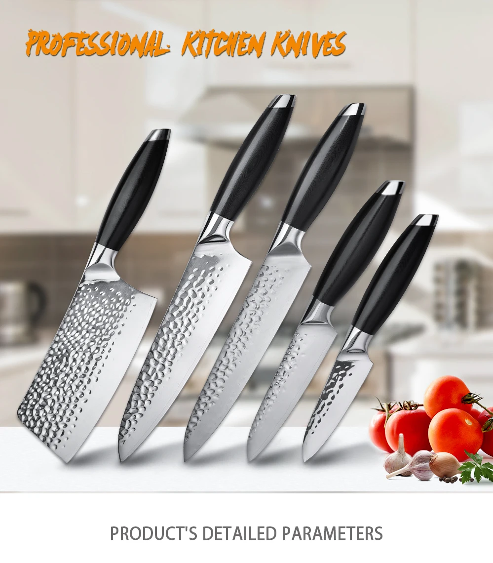 Лидер продаж Кухня ножи Набор 440C Нержавеющая сталь 5 шт. Нож Santoku нарезки режущий инструмент нож для чистки фруктов готовить инструмент для ножей