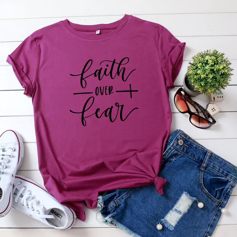 

Faith over Fear Letter Print T Shirt Women Short Sleeve O Neck Loose Tshirt Summer Women Tee Shirt Tops Camisetas Mujer