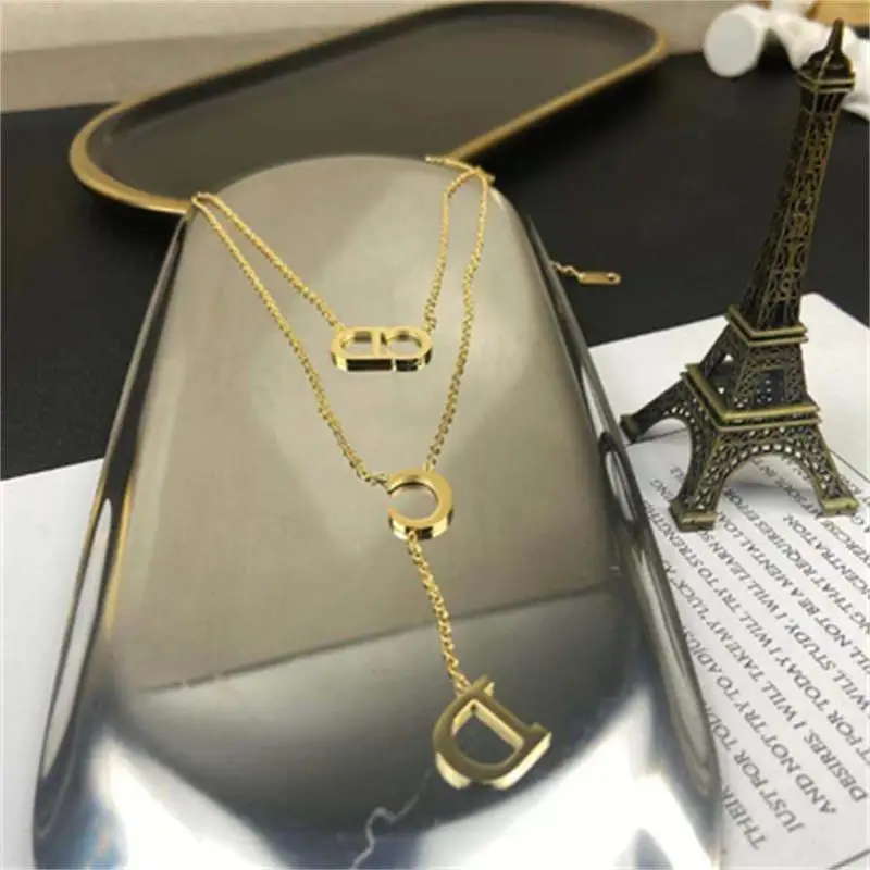 

European and American ins wind titanium steel necklace female CD letters