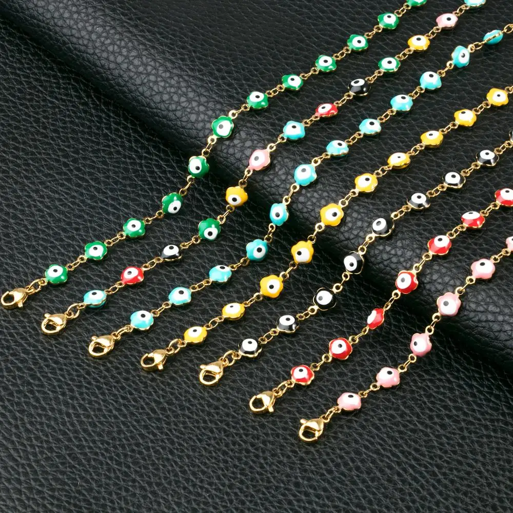Ширина 5 мм сглаза из нержавеющей стали эмаль цветок браслеты красочные ноги