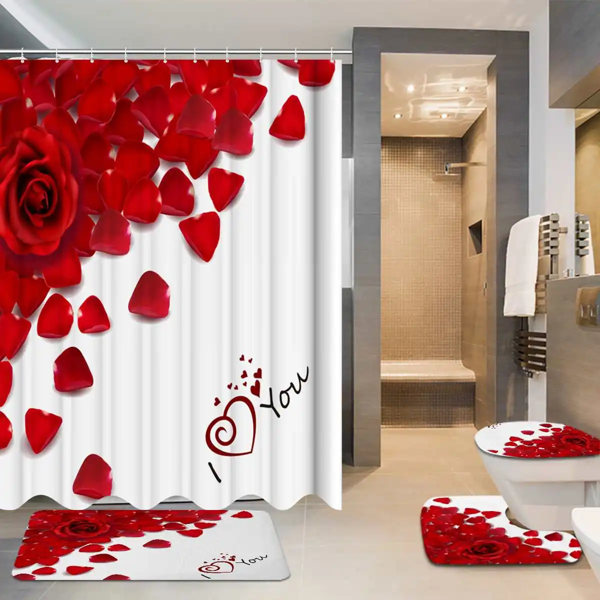 Подарок на день Святого Валентина нескользящий коврик с лепестками розы для